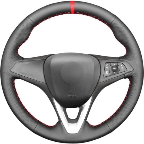 Black PU Faux Leather DIY Red Marker Car Steering Wheel Cover for Opel Astra (K) Corsa (E) Crossland X Grandland X Insignia