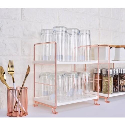 Nordic Kitchen Storage Shelf 2 Layer Kichen Organizers Tableware Storage Shelves for Seasoning Jar Kitchen Dish Drying Rack
