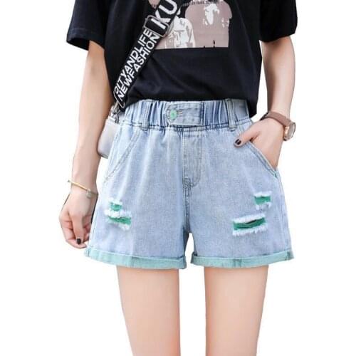 Denim Shorts Plus Size Casual Hot Shorts New Arrival Korea Fashion Women Elastic High Waist Jean Shorts Loose Hole Vintage