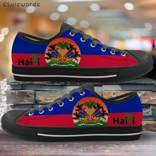 ELVISWORDS Haiti Flag Prints Lace Up Vulcanized Shoes for Women Leisure Comfortable Ladies Walking Shoes zapaotos de mujer Gifts