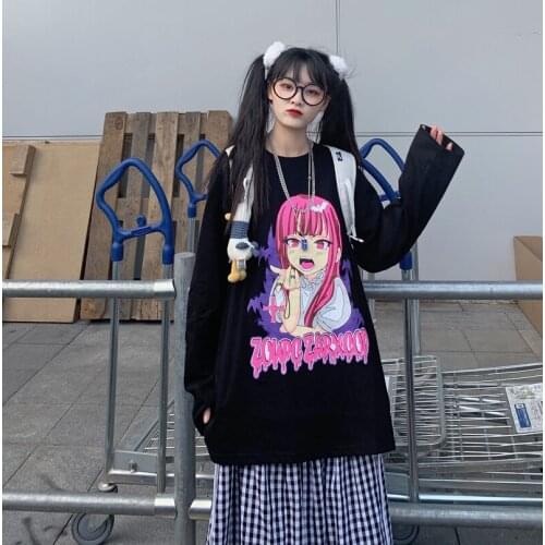 Hip Hop Cotton Korean Version Cute Anime Print T Shirt All-Match Unisex Cool Brief Neutral Clothes Black Harajuku Man Streetwear