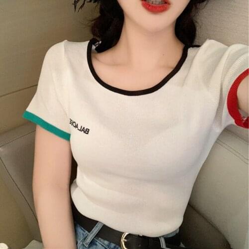 HELIAR Backless Tees Women O-Neck Tees Solid Slim O-Neck Solid Knitted Solid Short Sleeve Tops 2020 Summer Casual Tee Womem