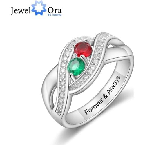 JewelOra 925 Sterling Silver Customized Birthstone Rings for Women Personalized Couples Promise Engagement Ring Gifts for Wife