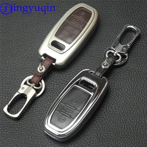 Jingyuqin 3 Buttons Zinc Alloy+Leather Key Case for Audi A3 A4 A5 A6 A8 Q3 Q5 S5 S7 Keychain Protection Cover