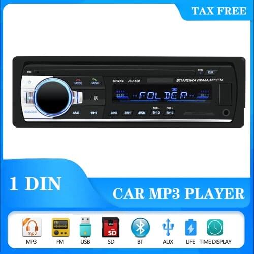 JSD520 Digital BT 60Wx4 FM Music Audio 1Din Car Radio Stereo Player MP3 with In Dash AUX Input 12v Multimedia player