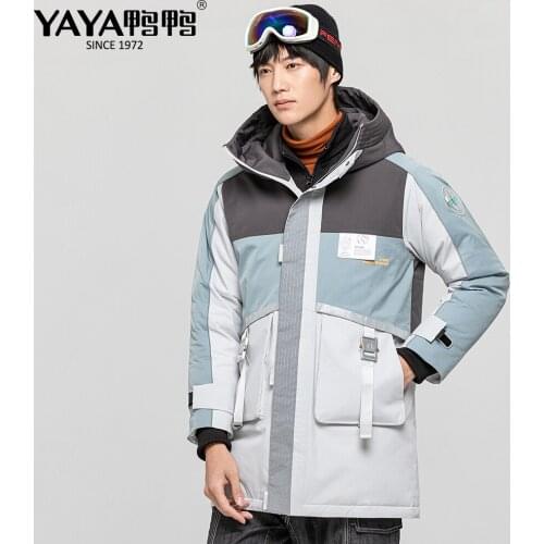 YAYA 2021 Mens White Goose Down Jacket Hooded Medium length Thick Coat Windbreak Waterproof Loose Casual Warm CouplesOuterwear