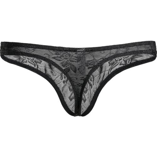 Men Sexy Lace Transparent Personal Briefs Bikini G-string Thong Jocks Tanga Underwear Shorts Exotic Plus Size M-XXXL