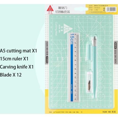 A5 Cutting Mat Set Cut Pad Aluminum Ruler Carving Knife Spare Blade Engraving Pen Knife Tool Set DIY Sticker Washitape Tools