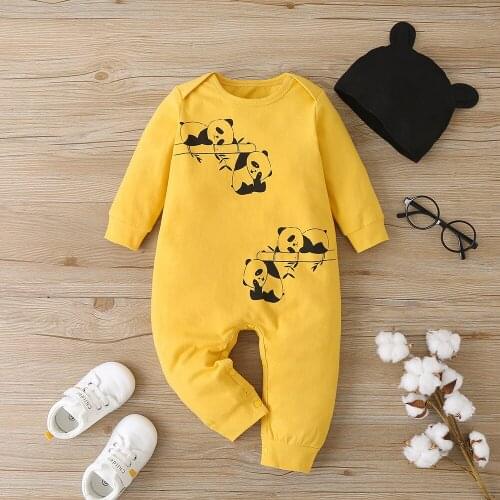 New 2021 Infant Newborn Baby Romper Winter Cotton Long Sleeve O Neck Print Panda Yellow Green Baby Cute Rompers Clothes Outfits