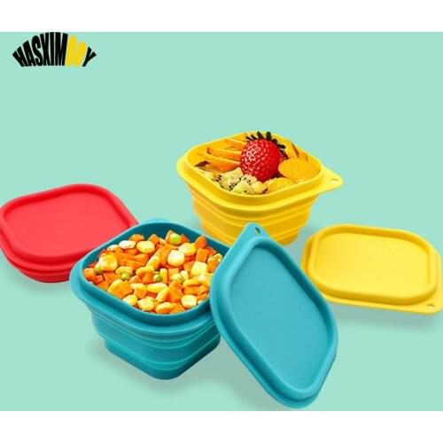 Food Grade Silicone Folding Lunch Box Collapsible Portable Bowl Cup Travel Outdoor Salad Bowl Home Outdoor Picnic Microwave
