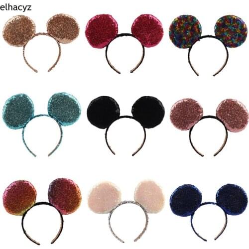 10pcs/lot New Glitter Sequins Big Mouse Ears Hairband Kids Trendy Headbands Women Party Hair Band Headwear DIY Hair Accessories