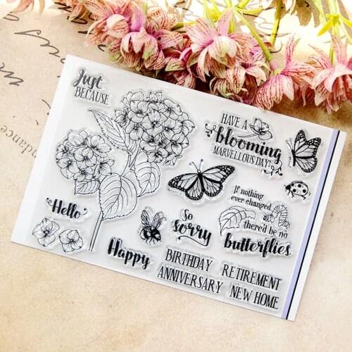 Transparent Rubber Stamps Flowers Butterfly Words Clear Stamps Seal for DIY Scrapbooking Card Making Photo Album Decor Crafts