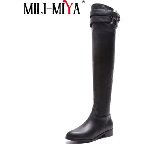 Plus size 34-42 New Design Over The Knee Boots Genuine Leather Autumn Winter Low Heels Shoes Woman Round Toe Zipper Boots