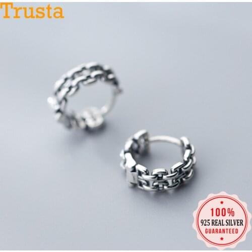 Trusta 100% 925 Sterling Thai Silver Chain Hoop Geometric Ear Cuff Clip On Earrings For Women Girl Piercing Earings Jewelry DA33
