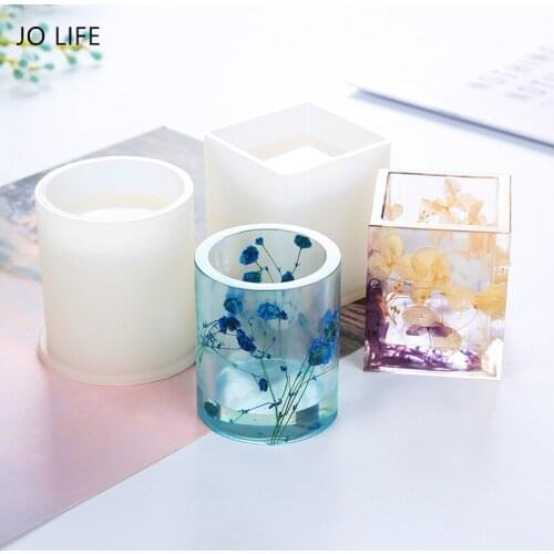 JO LIFE Silicone Mold Dried Flower Concrete Candle Mold Geometric Epoxy Resin Decoration DIY Storage Pen Holder Mould