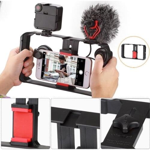 Ulanzi Smartphone Video Rig Youtube Facebook Live Stream Stabilizer w Microphone Led Light for iPhone 8 7
