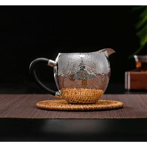 Gourd eagle mouth justice cup, pure silver 999 handmade tea set, tea sea, tea divider, gourd justice cup 172g