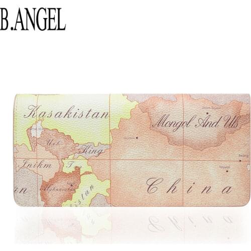 Vintage Womens Wallet Classic World Map Long Leather Clutch Wallet Card Holder Coin Purse Mens Wallet