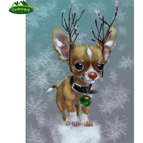 Yumeart Full Square Diamond Painting Sale Chihuahua Dog Picture Rhinestone Mosaic Kits 5d Diy Diamond Embroidery Cross Stitch