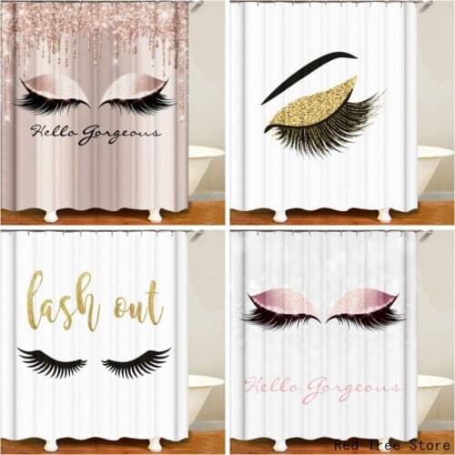 Eyelash High Quality Digital Print Shower Curtain Pink White Waterproof Bathroom Polyester Fabric Bathroom Cover Home Use Decor