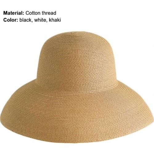 Women Sun Hat Wide Brim Anti-ultraviolet Foldable Solid Color Straw Hat for Summer