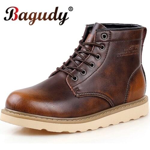 Winter Classic Fashion Men Leather Ankle Boots Motorcycle Fur Plush Warm Snow Boot High Quality Men Casual Outdoor Working Boots