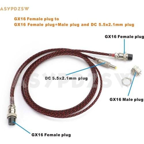 1.2M Silver plated wire GX16mm to GX16+male and DC 5.5*2.1mm power supply cable