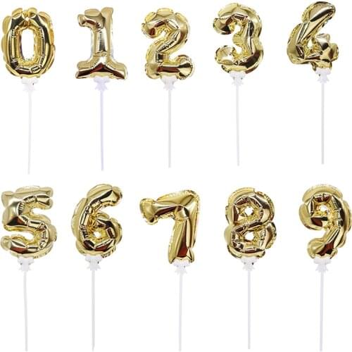 1Pc 7inch Mini Foil Number Balloons Cake Topper DIY Kids Birthday Cake Flag Wedding Decoration Creative Self Inflate Balloons