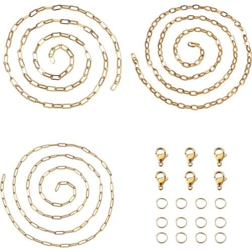 3m/set DIY Stainless Steel Chain Necklaces Bracelets Making Kits Paperclip Chains & Lobster Claw Clasps & Open Jump Rings