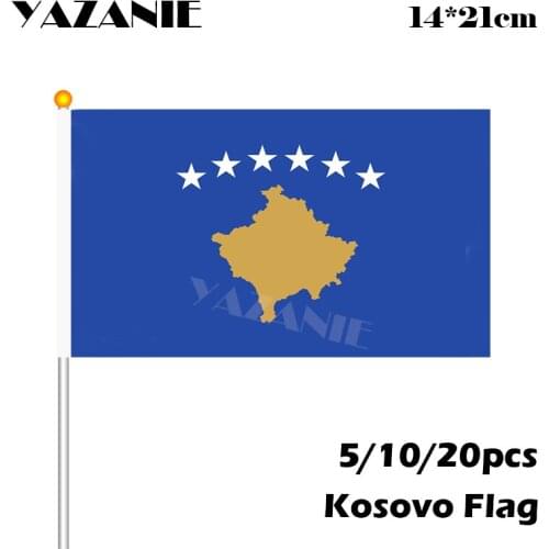 YAZANIE 14*21cm 5/10/20pcs Kosovo Fabric Hand Flags of the Country World Custom Banner with Poles for Football Club Soccer Fans