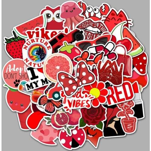 50 PCS Cartoon Red VSCO Girls Stickers For Chidren Toy Waterproof Sticker to DIY Laptop Bicycle Helmet Car Decals