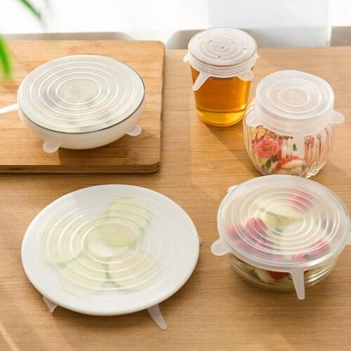 6 Pcs/Set Reusable Silicone Food Wrap Stretch Vacuum Seal Cover Saran Wrap Kitchen Organization Food Fresh Keeping Sealed lids