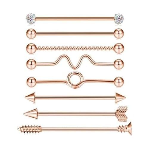 8pcs/set Industrial Barbell Earrings Cone Rainbow Punk Ear Cartilage Helix Conch Piercing Jewelry Industrial Piercing