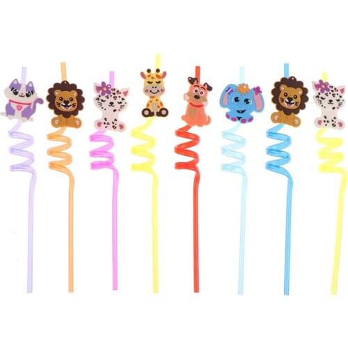 8Pcs Reusable Animal Straw Plastic Drinking Straw Kids Birthday Party Decoration