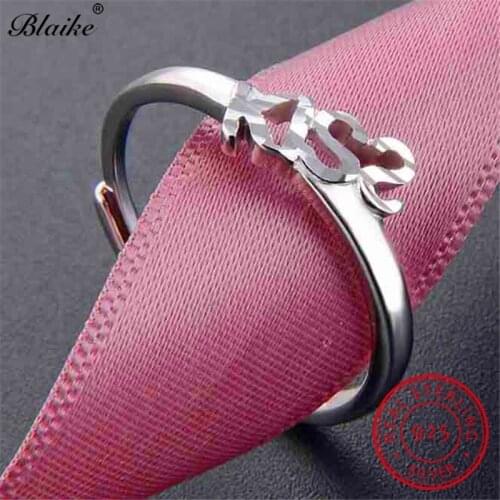 Blaike Cute Letters KISS Open Ring Solid 925 Sterling Silver Thin Rings For Women Minimalist Promise Wedding Bands Fine Jewelry