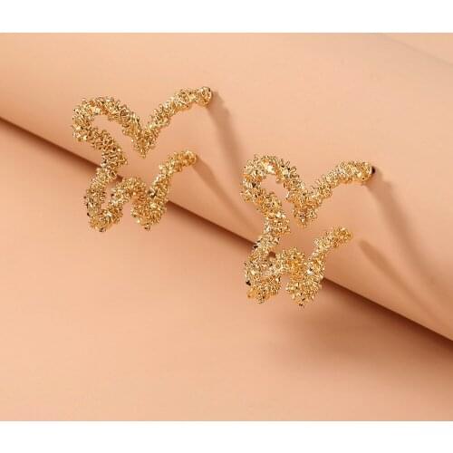 Big Earrings Exaggerated Matte Stud Earrings For Women Metal Butterfly Earing Gold Color Creative Jewelry