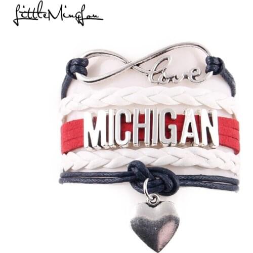 Little MingLou Infinity love Michigan Bracelet Heart Charm bracelets & bangles for Women men leather braid hometown Jewelry