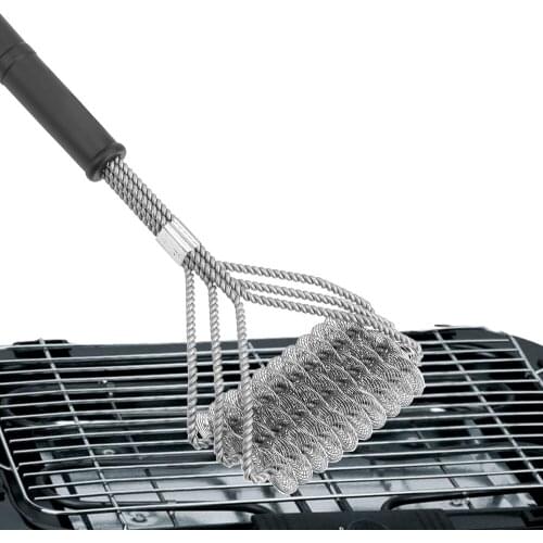 Barbecue Cleaning Brush BBQ Cleaner Cooking Tools Stainless Steel for All Grill Types Wire Bristles Grill Scraper Triple-Head