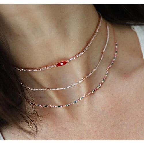 Cz tennis chain evil eye charm jewelry set fashion colorful enamel lovely eye charm fashion bracelet necklace