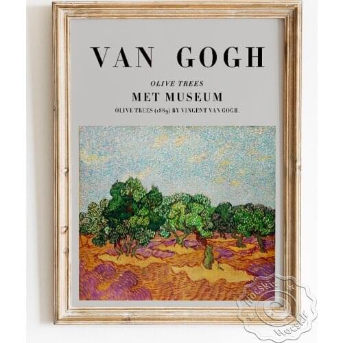 Vincent Van Gogh Exhibition Pointillism Museum Poster, Olive Trees Scenery Canvas Painting, Vintage Art Landscape Home Decor