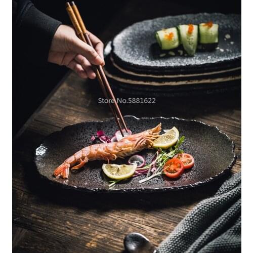 Japanese Style Black Pearl Ceramic Tableware Creative Sushi Dish Irregular Long Strips Daily Tray Snack Dessert Plate