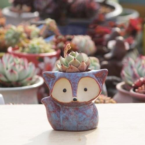 Creative Thumb Pot Fox Cartoon Ceramic Flower Pot Succulent Plant Pot Stoneware Breathable Pottery Basin Garden Decoration