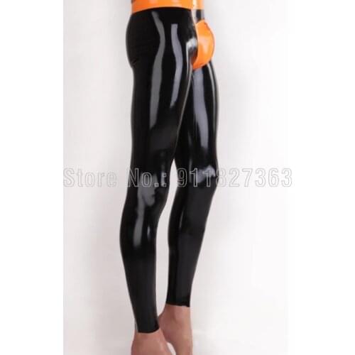 HOT!! 100% Latex Trousers 3D Crotch Zip With Trims Men Latex Leggings Customized