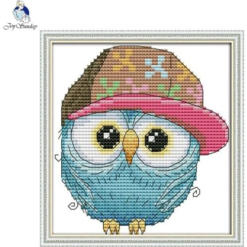 The Owl in a Hat Cross Stitch kits Aida Canvas DMC Needlework Embroidery Cross-Stitch DIY Handwork Crafts Fabric 14CT and 11CT