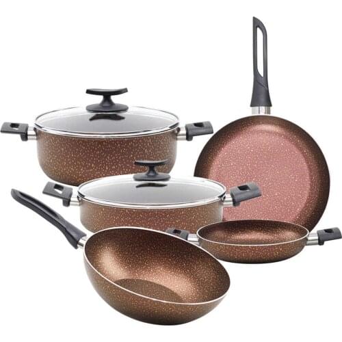Domino 7 Piece Granite Pot Pan Set Coffee