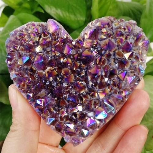 1PCS Natural heart-shaped Raw Amethyst Quartz Crystal Cluster Healing Specimen Rainbow Aura Quality Gemstone Stone Home Decor
