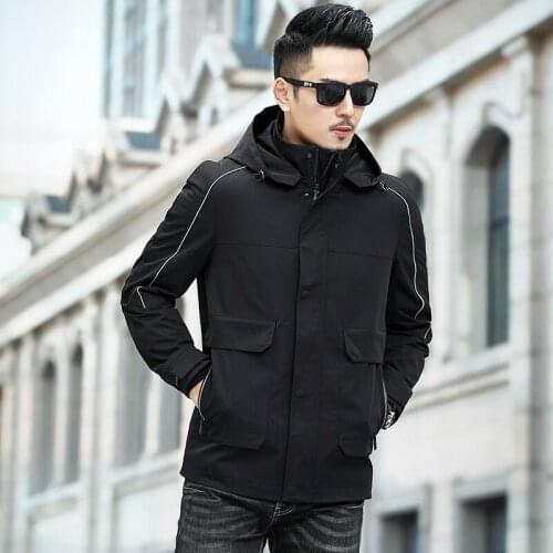 New Mens Tide Jacket Hooded Thin Fashion Windbreaker Casual Thick Detachable Hat Bomber Jacket Sports Slim Fit Coats Plus Size