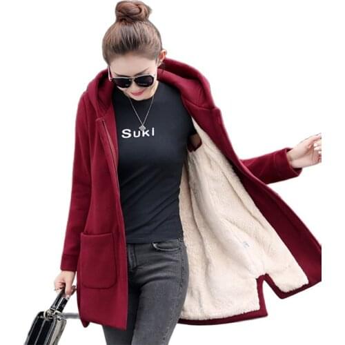 2020 Autumn Winter Women Fleece Jacket Female Fashion Long Hooded Coats Outerwear Warm Thick Female Slim Fit Hoodies
