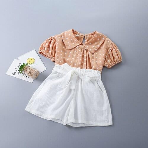 2-7 Years High Quality Summer Girl Clothing Set 2021 New Fashion Casual Dot Shirt + Short Pant Kid Children Girls Clothing