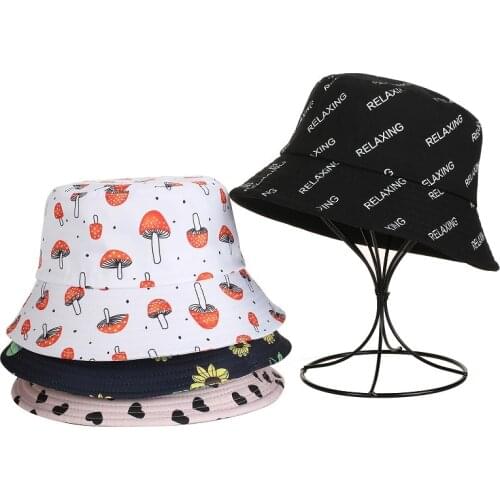 Lattice Letters Flower Casual Solid Color Double-sided Bucket Hat Men and Women Bob Panama Summer Fisherman Hat Outdoor Sun Hat